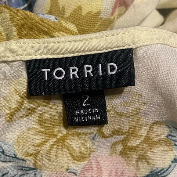 Torrid Floral Tiered Top Womens 2X Yellow Sleeveless Challis Fairy Cottage Comfy - Picture 2 of 16